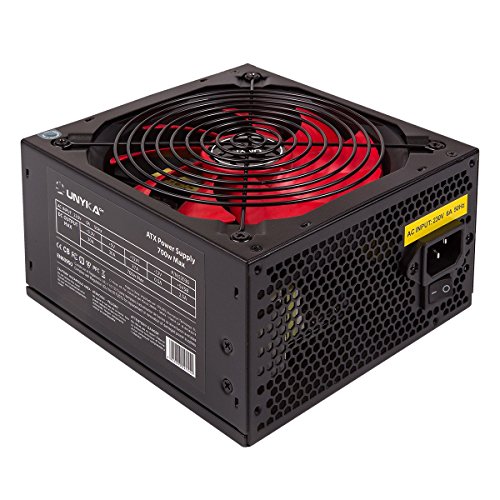UNYKAch ATX 700W Gaming Netzteil Schwarz, Rot – Stromversorgungseinheiten (700 W, 230 V, 50 Hz, Passiv, 30 A, 37 A) von Unykach