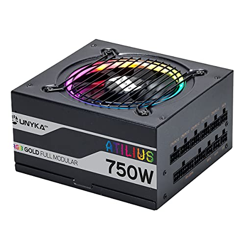 UNYKAch ATX ATLIUS 750W Black Full Modular Netzteil mit RGB-Beleuchtung, 90% Effizienz, 120 mm Lüfter, extrem leise und Überstromschutz von Unykach