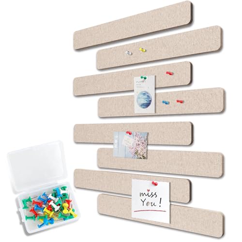 Uoisaiko Filz Pinnwand Selbstklebend mit 40 Pinnnadeln, 8 Stück Pinnwand Bar Streifen Filzboard Memotafeln Fotos Filzplatte Bulletin Board Wanddekoration für Büro Küche (Heller Kaffee, Klein) von Uoisaiko