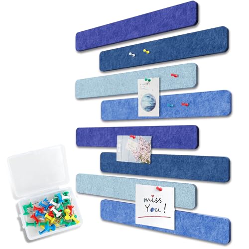 Uoisaiko Filz Pinnwand Selbstklebend mit 40 Pinnnadeln, 8 Stück Pinnwand Bar Streifen Filzboard Memotafeln Fotos Filzplatte Bulletin Board Wanddekoration für Büro Küche (Multi-Blau, Klein) von Uoisaiko