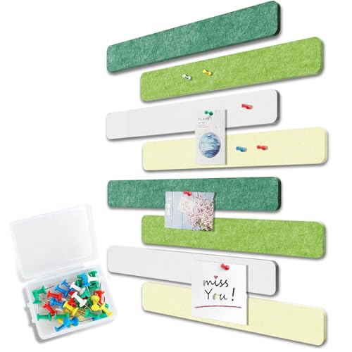 Uoisaiko Filz Pinnwand Selbstklebend mit 40 Pinnnadeln, 8 Stück Pinnwand Bar Streifen Filzboard Memotafeln Fotos Filzplatte Bulletin Board Wanddekoration für Büro Küche (Multi-Grün, Klein) von Uoisaiko