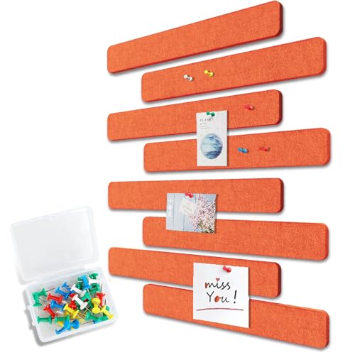Uoisaiko Filz Pinnwand Selbstklebend mit 40 Pinnnadeln, 8 Stück Pinnwand Bar Streifen Filzboard Memotafeln Fotos Filzplatte Bulletin Board Wanddekoration für Büro Küche (Orange, Klein) von Uoisaiko