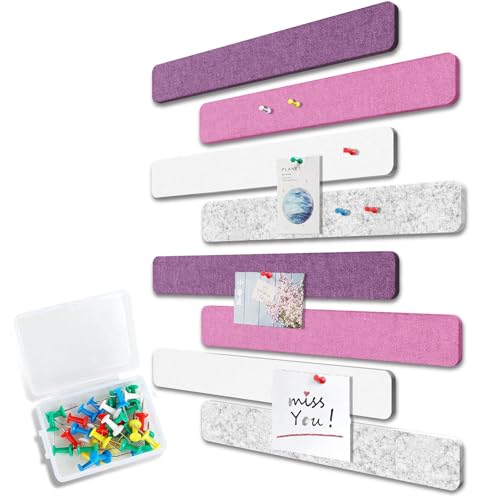 Uoisaiko Filz Pinnwand Selbstklebend mit 40 Pinnnadeln, 8 Stück Pinnwand Bar Streifen Filzboard Memotafeln Fotos Filzplatte Memo Boards Bulletin Board Wanddekoration für Büro Küche von Uoisaiko
