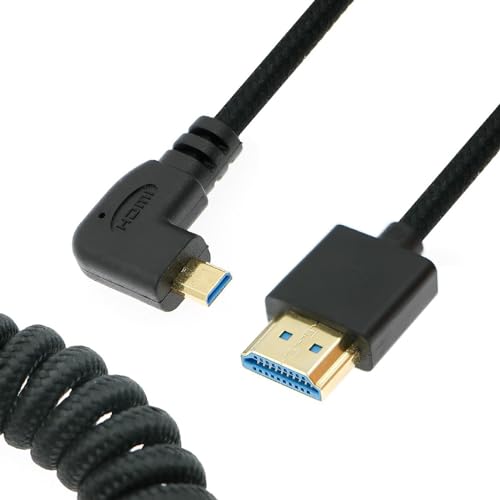 Uonecn 8K Micro-HDMI-auf-HDMI-Kabel, gewickelt, HDMI auf linksgewinkeltes Micro-HDMI für Atomos Ninja V, HDMI auf Micro-HDMI-Federkabel für Canon, 3D HDR 1080P HD eARC Unterstützung, 45,7 - 71,1 cm von Uonecn