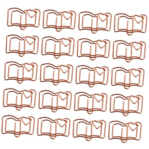 Uonlytech 1 Satz Geformte Büroklammer Süße Notizclips Teenager Büroklammern Streifen Datei Bookmarks Book Marks Lustige Papierklammern Clips in Herzbuchform Rostfreier Stahl Golden 20 Stück von Uonlytech