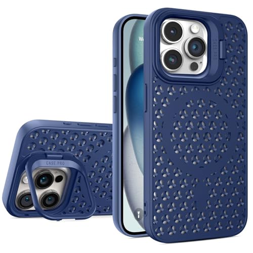 Honeycomb Heat Dissipation Case with Kickstand for iPhone 16 Pro 6.3 Inch, [Kompatibel mit Mag-Safe] Ultra Thin Frameless Honeycomb Case with Holder, Open-Frame Heat Dissipation Phone Case (Blau) von Uorker