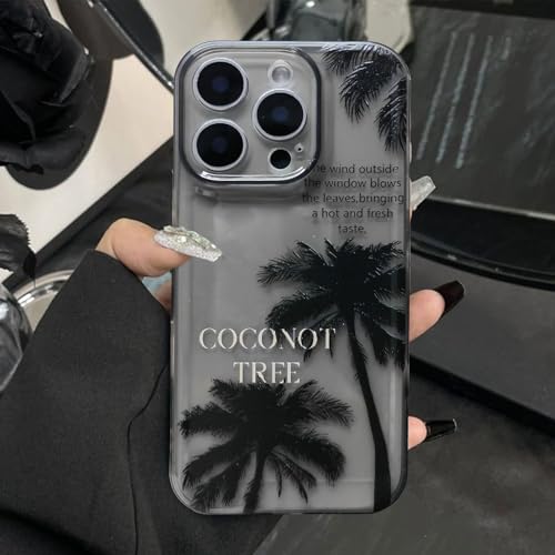 Hülle für iPhone 16 Pro Max 6.9", Coconut Palm Pattern Clear Schutzhülle, Slim TPU Bumper, Coconut Tree Pattern Durchsichtig, Aesthetic Shell Soft Silicone Shock (Grau Transparent, iPhone16 Pro Max) von Uorker
