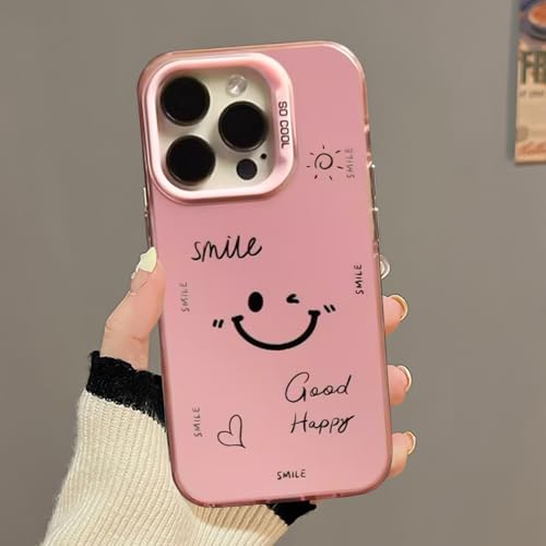 Phone Hülle für iPhone 16 6.1 Inch, Smiley Face Cute Painted Design Funny Pattern Case, PC Back Cover & Slim TPU Case, Scratch-Resistant Unique Hard Cover(Rosa, iP 16) von Uorker