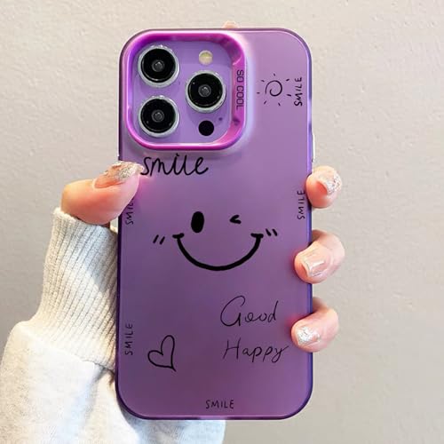 Phone Hülle für iPhone 16 Pro 6.3 Inch, Smiley Face Cute Painted Design Funny Pattern Case, PC Back Cover & Slim TPU Case, Scratch-Resistant Unique Hard Cover (Lila, iP 16 pro) von Uorker