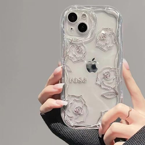 Phone Hülle für iPhone 16 Pro Max, Transparent Clear Case with Flower Pattern, Curly Waves Frame Shape Soft TPU Case, Fashionable Aesthetic Durable Mobile Phone Case(Five Roses, iPhone16 Pro Max) von Uorker