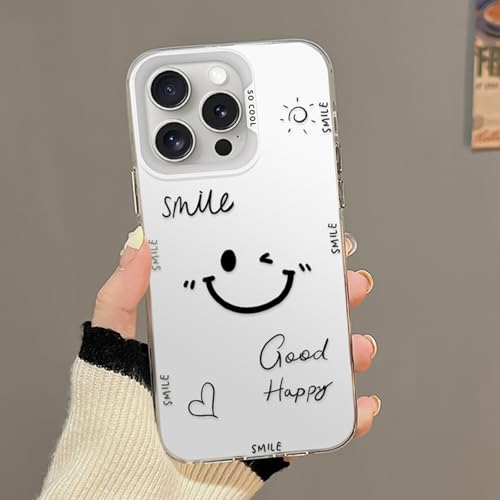 Phone Hülle für iPhone 16 Pro Max 6.9 Inch, Smiley Face Cute Painted Design Funny Pattern Case, PC Back Cover & Slim TPU Case, Scratch-Resistant Unique Hard Cover (Silber, iP16 pro max) von Uorker