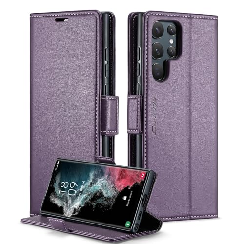 Uorker Handyhülle für Samsung Galaxy S24 Ultra Tasche, Premium PU Leder Schutzhülle Standfunktion Kartenfach Wallet, Magnetisk Lukning Snap Klappbar Tasche Flip Case (Lila) von Uorker