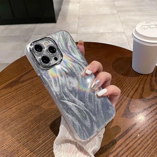 Uorker Phone Hülle für iphone16, Glitter Laser Shiny Feather Yarn Style Aesthetic Hülle, Silver Phone Hülle Full Body Protection, Hülle Glitzer Coating Shiny Bumper with Anti-Scratch (iPhone 16) von Uorker