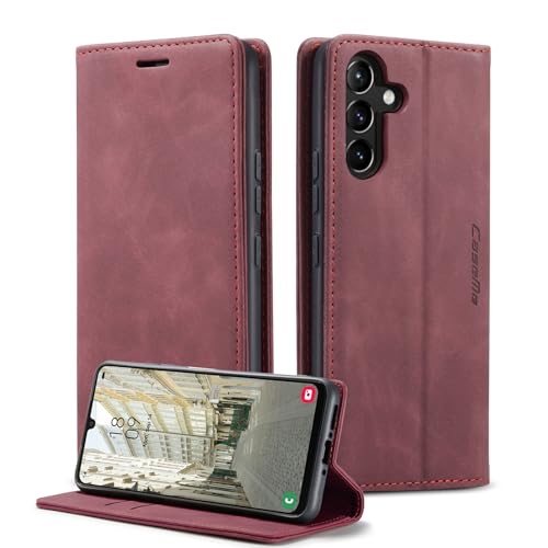 Uorker for Handyhülle für Samsung Galaxy S24 FE Tasche, Premium PU Leder Schutzhülle Standfunktion Kartenfach Wallet, Klappbar Tasche Flip Case kompatibel mit Samsung S24 FE (Rot) von Uorker