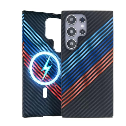 Uorker for Hülle für Samsung Galaxy S24 Ultra, [Kompatibel mit Mag-Safe] Carbonfaser Ultradünne und Kratzfeste Schutzhülle, Kevlar Magnetische Stoßfest Anti-Fingerabdruck Schutzhülle(01) von Uorker