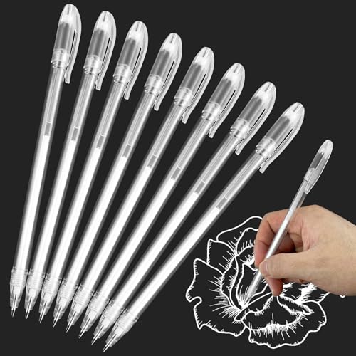 Uoww Gelstifte Weiß 8 Stück Weißer Stift 0,8mm Spitze Acrylstifte Marker Stifte Weiße Highlight Skizzieren Stifte für Schwarzes Papier Scrappingbook Gästebuch Kunstdesign Zeichnung von Uoww