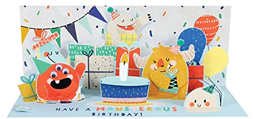 LICHT Pop Up 3D Panorama Karte Geburtstag Grußkarte Kinder Monster 10x23cm von Up With Paper