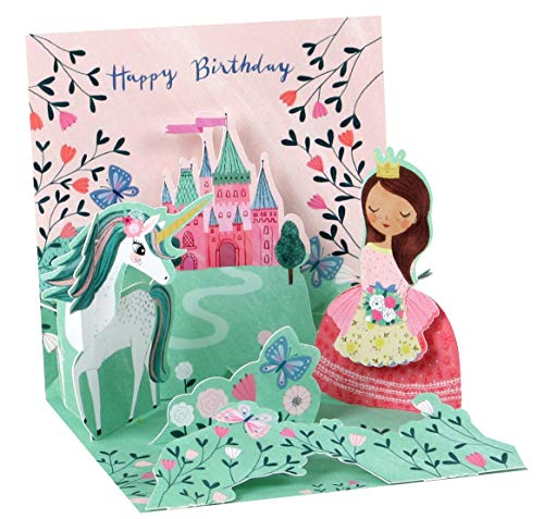 Pop UP 3D Karte Geburtstag Mini Grußkarte Prinzessin Einhorn 7,6x7,6cm von Up With Paper