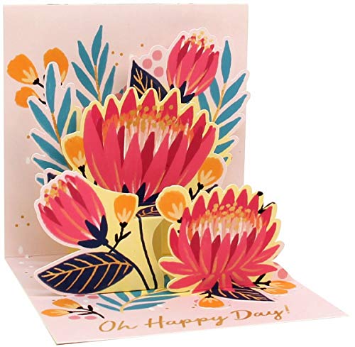 Pop UP 3D Karte Geburtstag Mini Grußkarte Protea Blume 7,6x7,6cm von Up With Paper