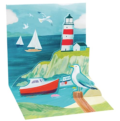 Pop UP 3D MINI Karte Urlaub Geburtstag Grußkarte Leuchtturm Urlaub Meer 7,6x7,6cm von Up With Paper