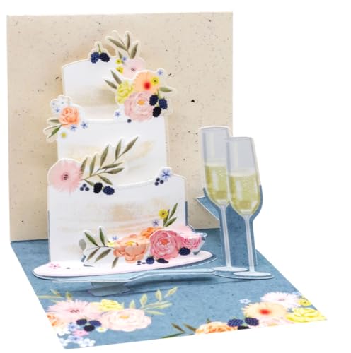 Pop UP 3D Mini Karte Hochzeit Grußkarte Hochzeitstorte Champagner 7,6x7,6cm von Up With Paper