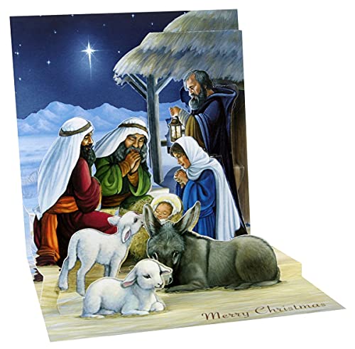 Pop Up 3D Christliche Weihnachten Karte PopShot Jesus Krippe 13x13 cm von Up With Paper