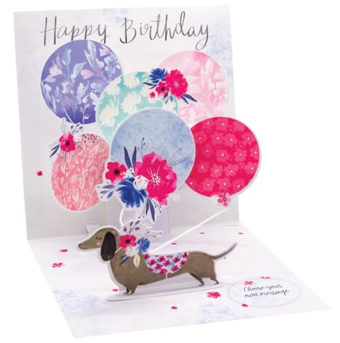 Pop Up 3D Karte Geburtstag Grußkarte Frauen Hunde Ballons 13x13cm von Up With Paper