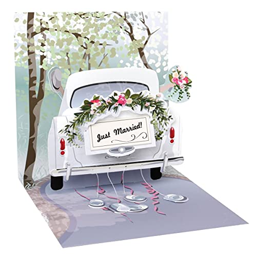 Pop Up 3D Karte Hochzeit Grußkarte Honeymoon Auto 13x13cm von Up With Paper