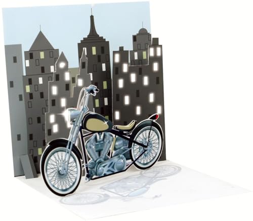 Pop Up 3D Karte mit LICHT Geburtstag Grußkarte Männer Motorrad 13x13cm von Up With Paper