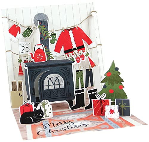 Pop Up 3D Weihnachten Karte PopShot Winter Kaminofen 13x13 cm von Up With Paper