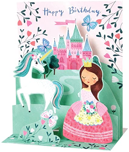 SOUND Pop Up 3D Geburtstag Karte Kinder Prinzessin Einhorn 18x13cm von Up With Paper