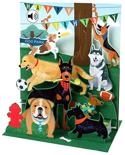 SOUND Pop Up 3D Karte Kinder Geburtstag Musik Hunde 18x13cm von Up With Paper