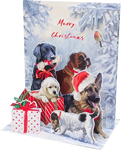 SOUND Pop Up 3D Weihnachten Karte PopShot Hunde Familie Christmas 18x13cm von Up With Paper