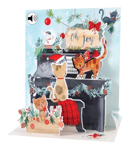 SOUND Pop Up 3D Weihnachten Karte PopShot Klavier Katzen 18x13cm von Up With Paper