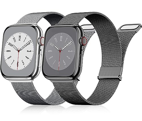 UpNeioco 2 Stück Armband Kompatibel mit Apple Watch Armband 40mm 41mm 38mm Damen Herren, Magnetisch Edelstahl Metallarmband für iWatch Series 9 8 SE 7 6 5 4 3 2 1,Schwarz & Graphit Metall Armband von UpNeioco