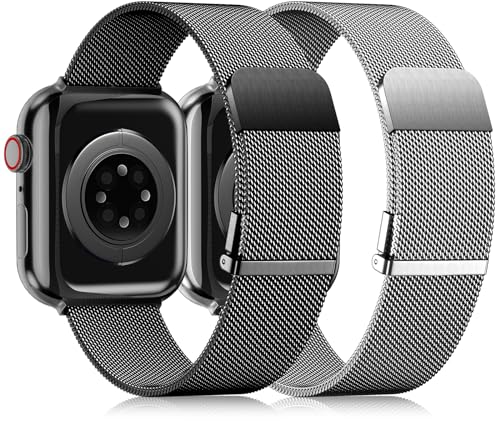 UpNeioco 2 Stück Metall Armband Kompatibel mit Apple Watch Armband 44mm 45mm 42mm 49mm Herren, Magnetisch Edelstahl Metallarmband für iWatch Ultra Series 9 8 SE 7 6 5 4 3 2 1, Graphit & Schwarz von UpNeioco