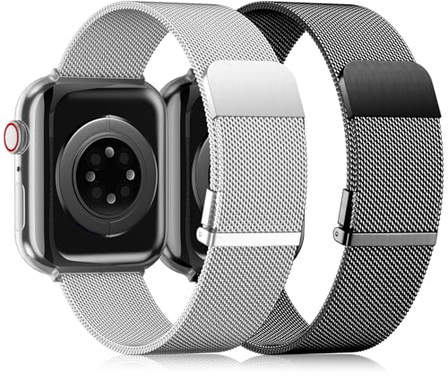 UpNeioco 2 Stück Metall Armband Kompatibel mit Apple Watch Armband 44mm 45mm 42mm 49mm Herren, Magnetisch Edelstahl Metallarmband für iWatch Ultra Series 9 8 SE 7 6 5 4 3 2 1, Schwarz & Silber von UpNeioco