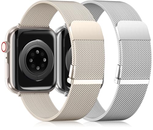 UpNeioco 2 Stück Metall Armband Kompatibel mit Apple Watch Armband 44mm 45mm 42mm 49mm Herren, Magnetisch Edelstahl Metallarmband für iWatch Ultra Series 9 8 SE 7 6 5 4 3 2 1, Silber & Polarstern von UpNeioco