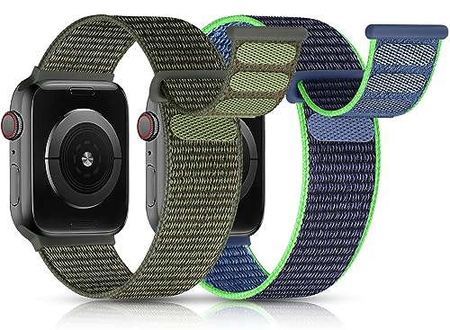 UpNeioco 2 Stück Nylon Loop Armbänder Kompatibel mit Apple Watch Armband 40mm 41mm 38mm-Sport Klettverschluss Armband Herren Damen, Stoff Geflochtenes Ersatz Band für iWatch Series 9 SE 8 7 6 5 4 3 2 von UpNeioco