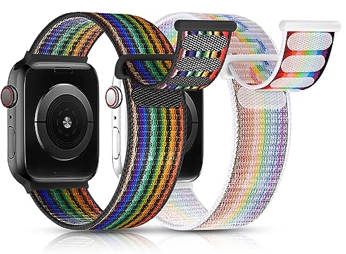 UpNeioco 2 Stück Nylon Loop Armbänder Kompatibel mit Apple Watch Armband 40mm 41mm 38mm-Sport Klettverschluss Armband Herren Damen, Stoff Geflochtenes Ersatz Band für iWatch Series 9 SE 8 7 6 5 4 3 2 von UpNeioco