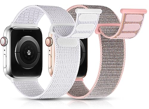 UpNeioco 2 Stück Nylon Loop Armbänder Kompatibel mit Apple Watch Armband 40mm 41mm 38mm-Sport Klettverschluss Armband Herren Damen, Stoff Geflochtenes Ersatz Band für iWatch Series 9 SE 8 7 6 5 4 3 2 von UpNeioco