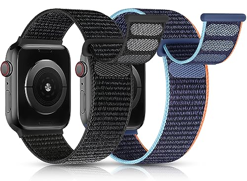 UpNeioco 2 Stück Nylon Loop Armbänder Kompatibel mit Apple Watch Armband 44mm 45mm 42mm-Sport Klettverschluss Armband Herren Damen, Stoff Geflochtenes Ersatz Band für iWatch Series 9 SE 8 7 6 5 4 3 2 von UpNeioco