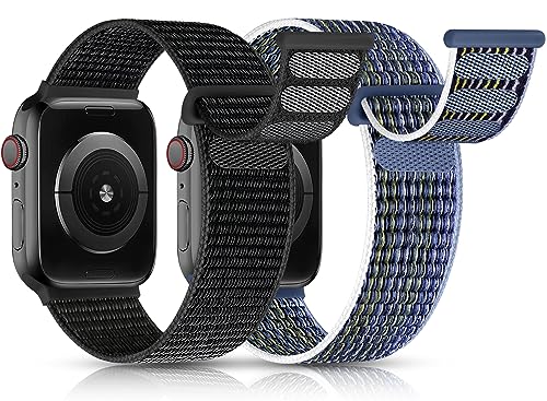 UpNeioco 2 Stück Nylon Loop Armband Kompatibel mit Apple Watch 44mm 45mm 42mm 49mm-Sport Klettverschluss Armband Herren Damen, Stoff Geflochtenes Ersatz Band für iWatch Series 9 SE 8 7 6 5 4 3 2 Ultra von UpNeioco