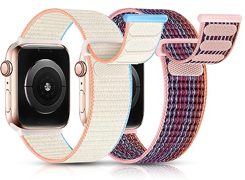 UpNeioco 2 Stück Nylon Loop Armband Kompatibel mit Apple Watch 44mm 45mm 42mm 49mm-Sport Klettverschluss Armband Herren Damen, Stoff Geflochtenes Ersatz Band für iWatch Series 9 SE 8 7 6 5 4 3 2 Ultra von UpNeioco