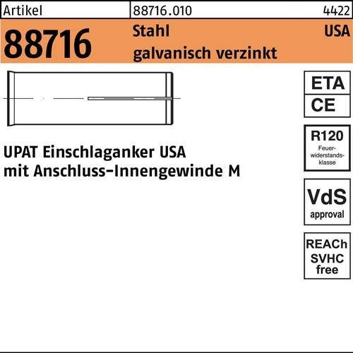 20 Stk. Upat Einschlaganker R 88716 USA M20 Stahl galv.verz. 20 Stück 20 Stk. Upat Einschlaganker R 88716 USA M20 Stahl galv.verz. 20 Stück von Upat