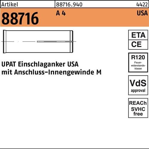 50 Stk. Upat Einschlaganker R 88716 USA M12 A 4 50 Stück 887169400120000 von Upat