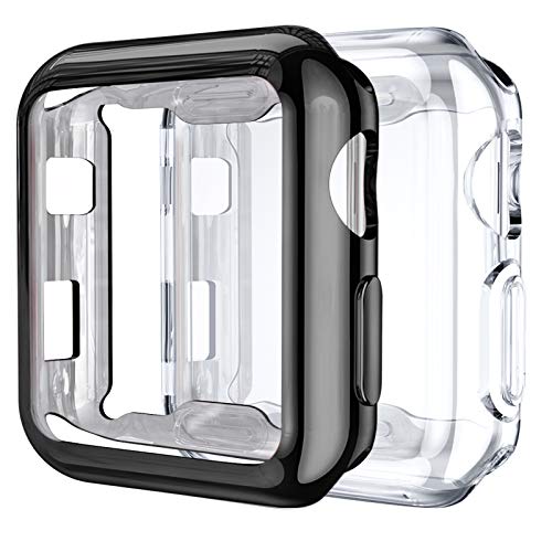 Upeak 2 Stück Hülle mit Displayschutz Kompatibel mit Apple Watch Series 3/2/1 38mm, TPU Rundum Schutzhülle Case für Series 1/2/3, Klar/Schwarz von Upeak
