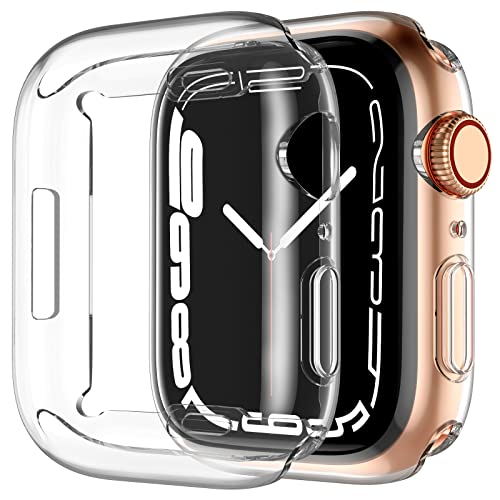 Upeak 2 Stück Schutzhülle Kompatibel mit Apple Watch Series 7 Series 8 41mm Hülle mit Displayschutz, Vollständige Abdeckung Stoßfest Weich TPU Gehäuse Case Cover für iWatch 7/8 41mm, Klar von Upeak