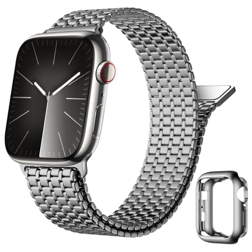 Upeak Edelstahl Armband Kompatibel mit Apple Watch Armband 40mm 41mm 38mm für Damen Herren, Starkes Magnetisches Metall Loop Ersatzband mit Hülle für iWatch Ultra 2 SE Series 9 8 7 6 5 4 3, Dunkelgrau von Upeak