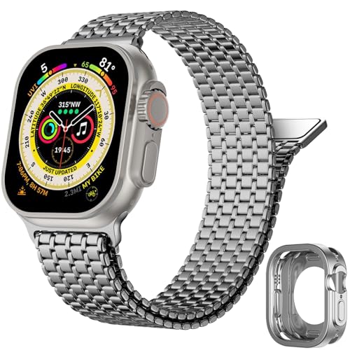 Upeak Edelstahl Armband Kompatibel mit Apple Watch Ultra Armband 49mm für Herren Damen, Starkes Magnetisches Metall Loop Ersatzband mit Hülle für iWatch Ultra 2 & Ultra, Dunkelgrau von Upeak